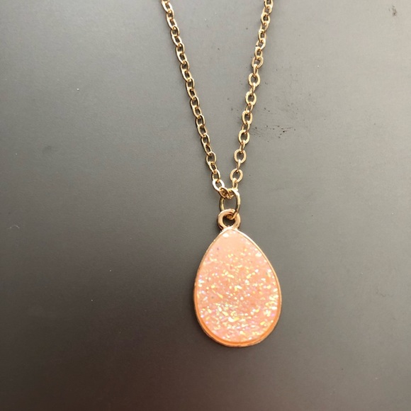 Light Pink Teardrop Druzy Necklace - Picture 3 of 3